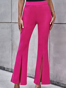 Furcal Lower Hem High Waist Fashion Pure Color Wide-Leg Casual Pants