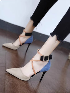 Internet Celebrity Color Matching Young Adult Cross Strap Sexy High Heels