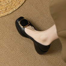 Load image into Gallery viewer, Thick Sole Wedge Soft Leather Fashion Square Buckle Slip-on Flats
