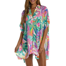 Load image into Gallery viewer, 2023 Summer Multi-Color Plant Print Button Half Sleeve Beach Cover-up Fashion Weiyi Style V-neck Double-Breasted Coat for Women
