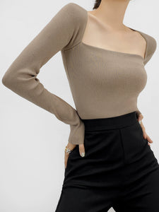 Paperman Retro Square Collar off-Shoulder Knitted Base Shirt