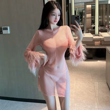 Load image into Gallery viewer, New Fur Cuff See-through Slim-Fit Dress Mesh
