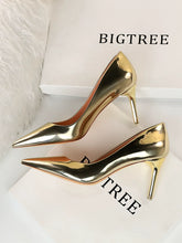 Load image into Gallery viewer, OL European and American Fashion Sexy Bright Leather Low-Cut High Heels
