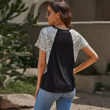 Load image into Gallery viewer, 2024 Summer New Arrival Leopard Print Patchwork Short-Sleeved T-shirt Female Fashion V-neck Casual Half Oversleeve Head Tops Female
