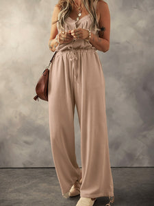 Pure Color All-Matching Cardigan Breasted Jumpsuit Trousers Sling
