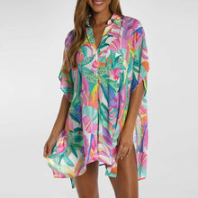 Load image into Gallery viewer, 2023 Summer Multi-Color Plant Print Button Half Sleeve Beach Cover-up Fashion Weiyi Style V-neck Double-Breasted Coat for Women
