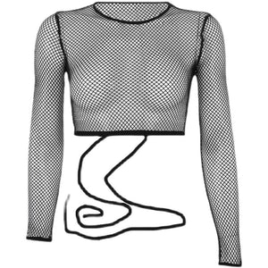 Large Mesh Shoelace Midriff Outfit Fashion European and American Style Breathable Top