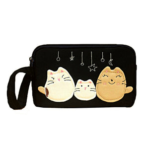 ALCAT Built-in 6-Card Key Ring Integrated Pure Cotton Embroidery Three-Layer Clutch Bag Wallet Mobile Phone Neutral