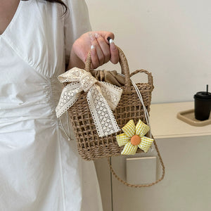 Bag Female French Seaside Holiday Flowers Straw Woven Bag