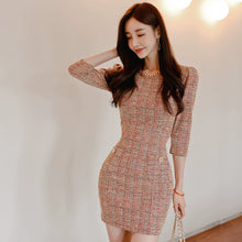 Load image into Gallery viewer, Classic Style One-Step Slim-Fit Three-Quarter Sleeve Plaid Dress
