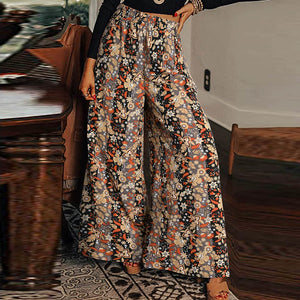 2024 Fashion Printed Black High Waist Loose Pants Women's Fall and Winter New Arrival Fashion Women's Floral Women's Casual Pants