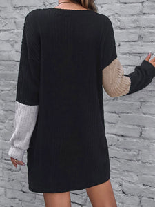 New Arrival Loose European and American Color Matching Thread Dress Pullover