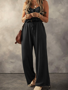 Pure Color All-Matching Cardigan Breasted Jumpsuit Trousers Sling