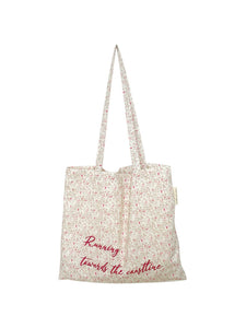 French style Romantic Pink Floral Canvas Bag South korea Ins Style Letter Shoulder Tote Bag Travel Beach Bag