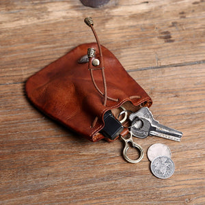 Vegetable Tanned Vintage Car Key Bag Pendant Handmade Genuine Leather