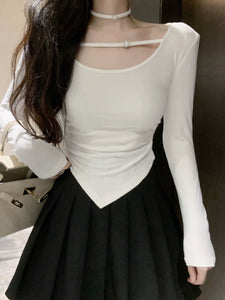 Sweet Sexy off-Shoulder Silm Stretch Long Sleeve T-shirt