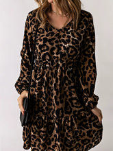 Load image into Gallery viewer, Leopard Print V-neck Summer Silm Knee-Length Long Sleeves Dress
