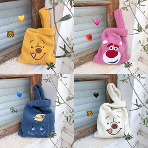 Fall and Winter Ins Style Cartoon Stuffed Vest Bag Candy Color Cute Bear Handbag Young Adult Heart Lamb Plastic Shopping Bag