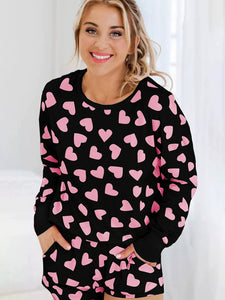 Heart Printing Women's Long Sleeve Shorts Homewear Suit