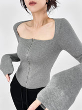 Load image into Gallery viewer, Double off-Shoulder Square Collar Zipper Short Knitwear
