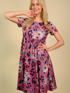 Plant Short Sleeve Dress Slim Looking All-Match Floral Print