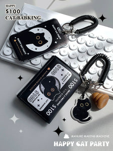 Happy Original Leather Fortune Cat Wallet K-style Student Meal Card School Card Bank Card Driver's License ID Card