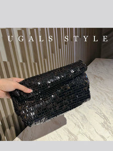 Ugals Silver Sexy Sequin Hand Pillow Bag