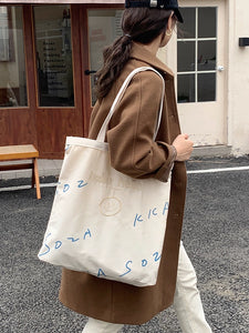 Little Bunny Korean Style Ins Idle Style Shoulder Tote Bag Large Capacity Handbag Women's Letter Embroidered Canvas Bag