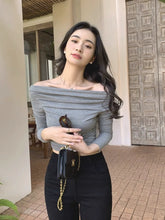 Load image into Gallery viewer, Chic and Beautiful off-Shoulder Early Autumn Graceful Gray Top
