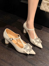 Load image into Gallery viewer, White T-Type Belt Rhinestone Buckle French Mary Jane Shoes
