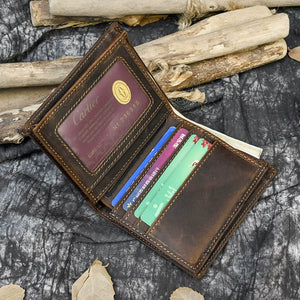 Men's Retro Business Wallet Multi-Card Crazy Horse Leather