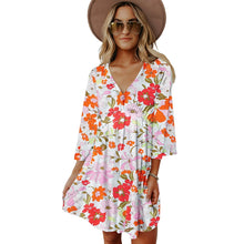 Load image into Gallery viewer, 2024 Summer Thin Three-Quarter Sleeve Dress Women Fashion New Arrival Pullover V-neck Fashion Floral Knee-Length Skirt Women
