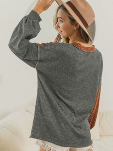 Fall V-neck Long Sleeves T-shirt European and American Leisure Colored Pullover