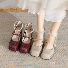 Load image into Gallery viewer, Waterproof Platform Short Red Wedding Shoes Square Toe Strap
