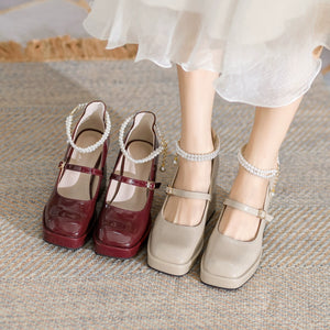 Waterproof Platform Short Red Wedding Shoes Square Toe Strap