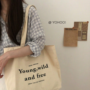 INS Retro English Solid Color Canvas Bag