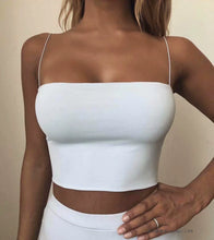 Load image into Gallery viewer, Fashion Retro Double-Layer Fine Rubber Band Sling Fine Rubber Band Sling High-Waist Short Style Leaking Navel Open Back Tube Top Short Vest
