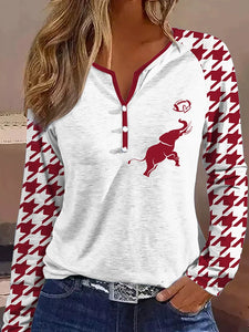 Autumn and Winter Thin Houndstooth Stylish Easiest for Match Long Sleeves T-shirt