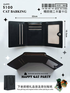 Happy Original Leather Fortune Cat Wallet K-style Student Meal Card School Card Bank Card Driver's License ID Card