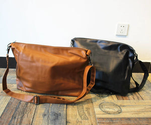Men's and Women's Brown Soft Leather Trendy Idle Style Crossbody Bag