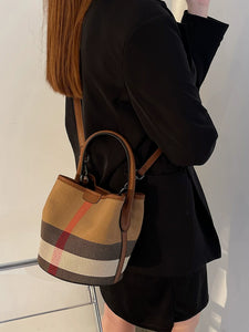 Women's Plaid Mini Canvas Satchel Bucket Bag