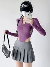 Load image into Gallery viewer, Zrshop Half Zipper Sexy Waist Hollow-out Long Sleeves T-shirt
