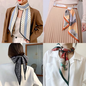 2024 Luxury Striped Print Silk Scarf Women Double Small Scarf Tying Hair Band Female Spring Narrow Long Scarfs Ladies