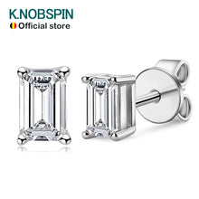 Load image into Gallery viewer, KNOBSPIN D VVS1 Emerald Cut Moissanite Earring s925 Sterling Sliver Plated with 18k White Gold Earrings for Women Fine Jewelry
