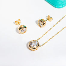 Load image into Gallery viewer, AnuJewel D Color Moissanite Bezel Stud Earrings 18K Gold Plated Pendant Necklace 925 Sterling Silver Jewelry Set Customs Jewelry
