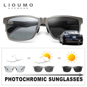 LIOUMO Top Quality Photochromic Polarized Sunglasses For Men Women Carbon Fiber Frame Square Glasses UV400 lentes de sol hombre