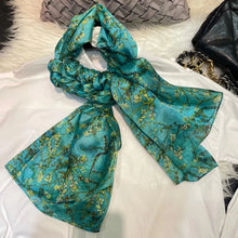 Load image into Gallery viewer, 100% Mulberry Silk Scarf Shawl Brand Plum Bossom Design Blue Green Summer Beach Silk Shawls Scarfs Fall Winter Neck Head Scarf
