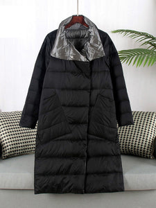 FTLZZ Duck Down Jacket Women Winter Long Double Sided Plaid Coat Female  Warm Down Parka Slim Outwear