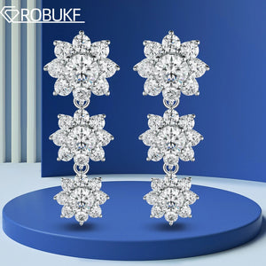 5.8cttw Full Sunflower Moissanite Drop Earrings for Women S925 Sterling Silver D Color Round Cut Diamond Earring Wedding Jewely