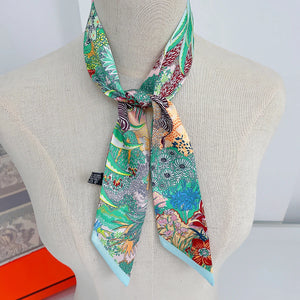 2023 Brand Design Zebra In Flowers Women Scarf Luxury Silk Scarf Fashion Hair Headband Foulard Skinny Bag Scarves Neckerchief